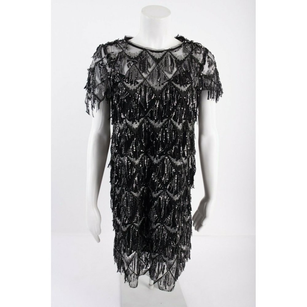 Zara Womens Mini Dress XS Black Sequined Fringe